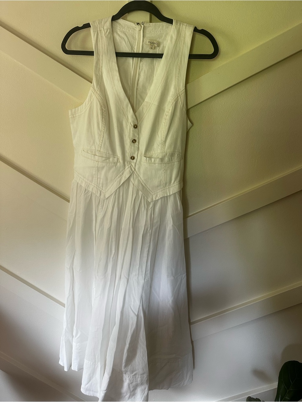Pilcro White Sleeveless V-Neck Midi Dress with Button Front